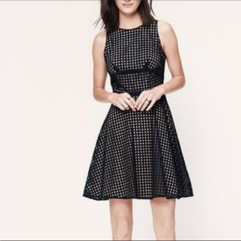 LOFT Fit & Flare A-Line Black Cotton Dress Sleeveless Textured Holiday Travel
